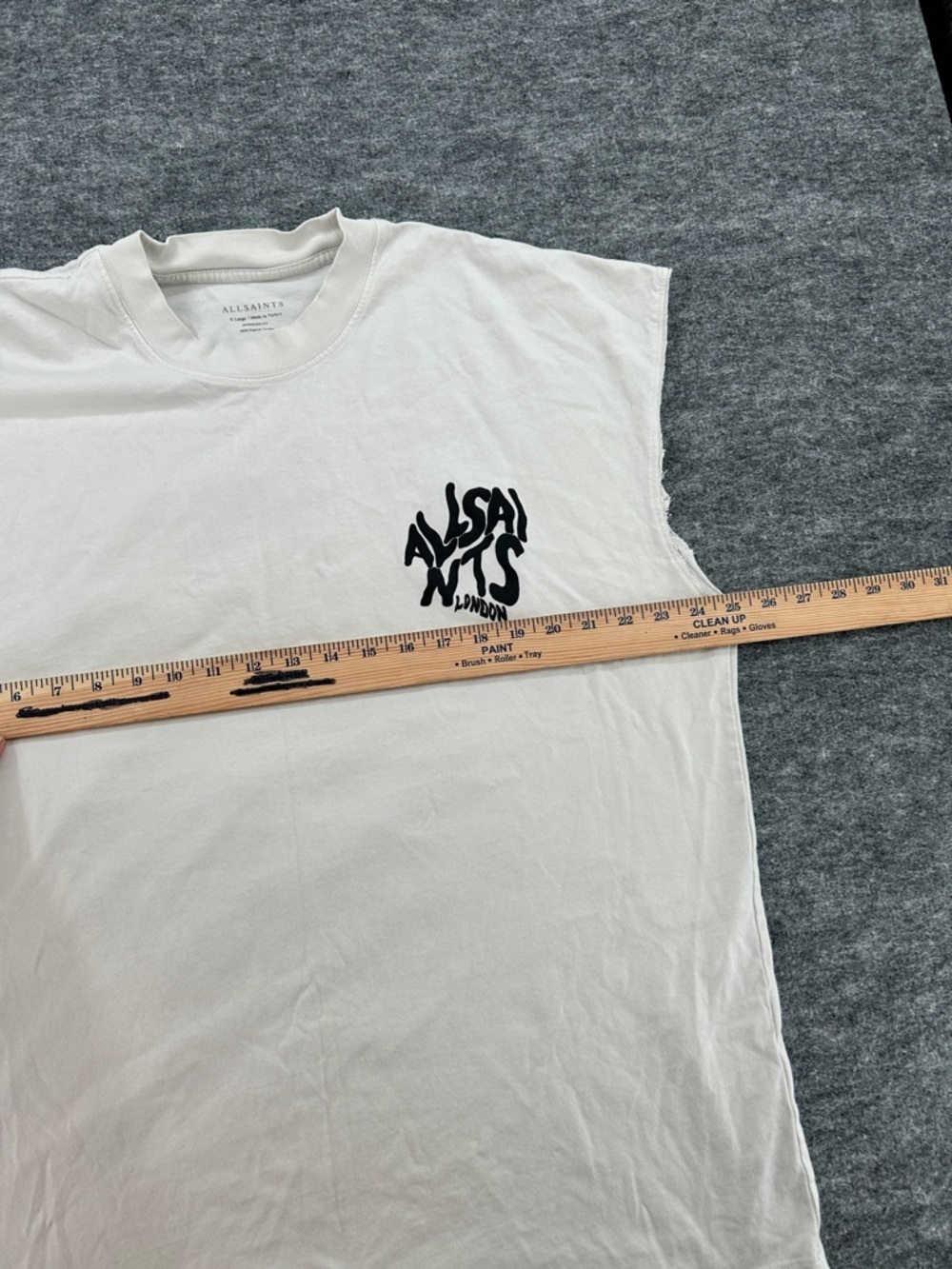 AllSaints Oversized Sleeveless Graphic Shirt White XL Men London Logo Distressed - Picture 5 of 10